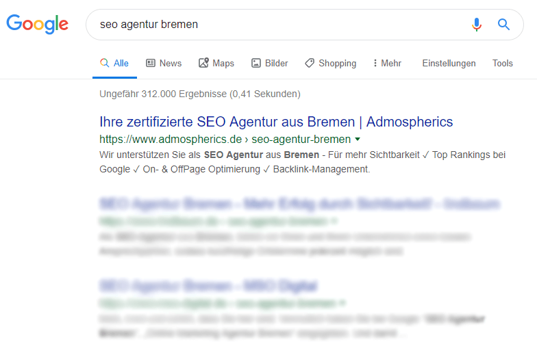 Top SEO Platzierungen von Admopsherics aus Bremen