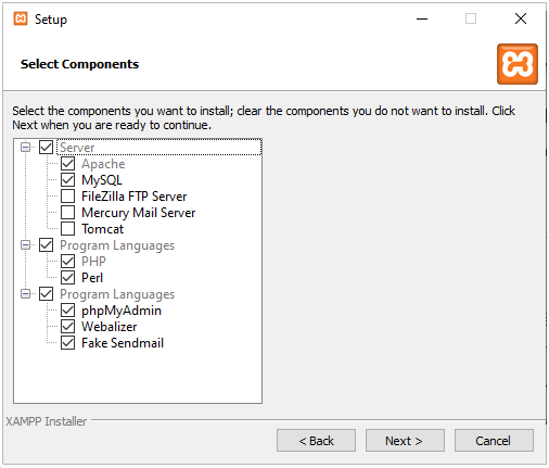 Fenster der XAMPP Installation