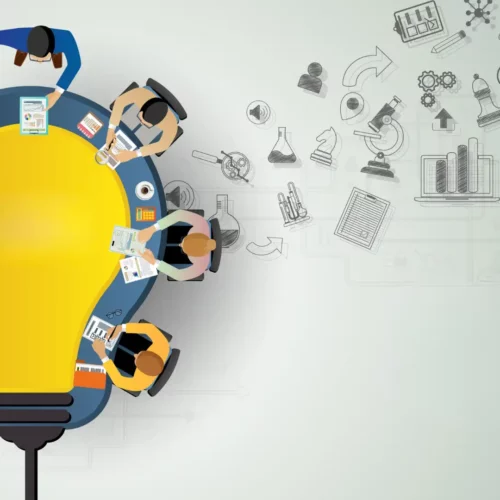 Grafik mit verschiedenen Elementen des Marketings